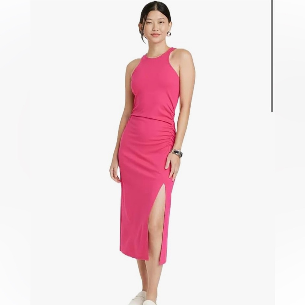 NWT A New Day Women's Sleeveless Ponte Racerback Midi Dress Hot Pink Size Small